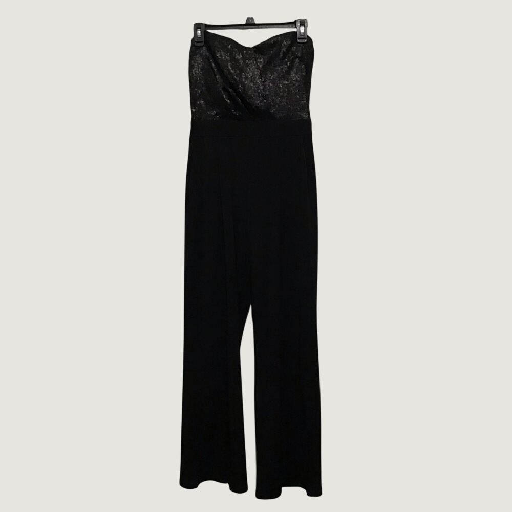 Black Sequin Sweetheart Bodice Strapless Wide-leg Jumper - Picture 2 of 11